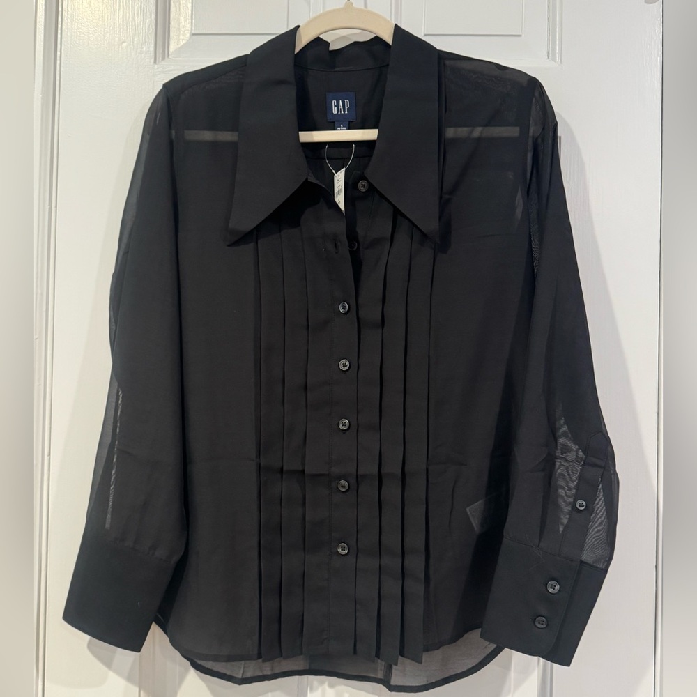 NWT Gap Women’s Black Button-Up Sheer Blouse